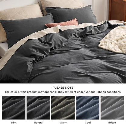 Bedsure 100% Washed Cotton Duvet Cover Oversized King - Charcoal Minimalist Cotton Duvet Cover Linen Like for All Seasons - GentleSoft™ Plain Simple Bedding (Charcoal, Oversized King, 120"x98")