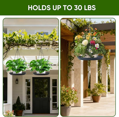 Plant Hanger Indoor Outdoor, 2-Pack Black Metal Hanging Plant Shelf & Window Planter Basket with 9.8/11.8 Inch Trays - Heavy Duty Plant
