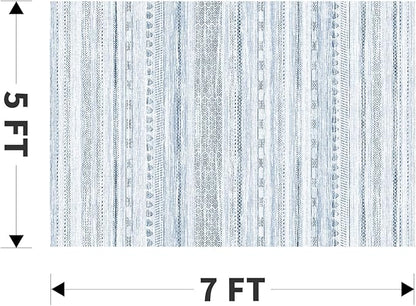 5x7 Area Rugs for Living Room Machine Washable Rug Distressed Indoor Carpet Neutral Moroccan Boho Rug Ultra Soft Area Rug for Bedroom Dining Room Playroom Office, Blue