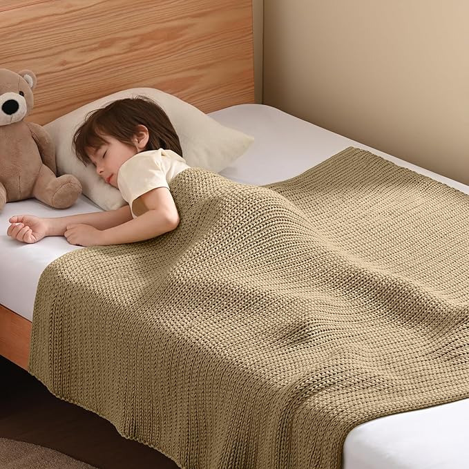 Guohaoi Knitted Weighted Blanket (Beige 40"x60" 10lbs) No Beads Cooling Heavy Blanket, Home Decor Breathable Chunky Knit Throw Blanket for All-Season Use