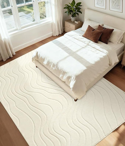 YIHOUSE 8x10 Abstract Line Area Rug, Modern Washable Stain Resistant Rugs Non Slip, Soft Indoor Large Floor Carpet for Living Room, Bedroom,Dining Room, White