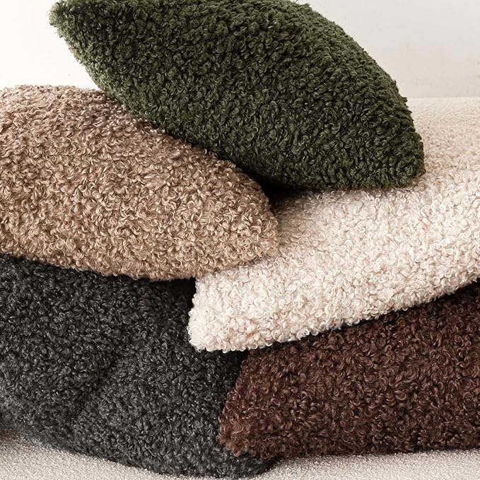 Foindtower 2 Pieces 16x16 Inch Olive Green, Faux Fur Throw Pillow Cover Accent Sherpa Furry Pillow Covers Fuzzy Soft Pillowcases Cozy Sheepskin Decorative Fleece Cushion Case for Bed Couch Living Room