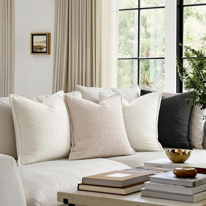 MIULEE Pack of 2 Decorative Textured Boucle Throw Pillow Covers 20x20 Inch Christmas White Broadside Thick Boho Pillows for Farmhouse Accents Sofa Couch Bedroom Living Room Home Decor