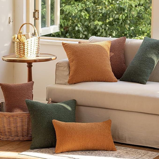 GEEORY Decorative Throw Pillow Covers 16x16 Inch Pack of 2,Textured Boucle Neutral Cushion Cases for Bed Couch Sofa, Accent Mordern Farmhouse & Minimalist Home Decor (Orange) GE04-16