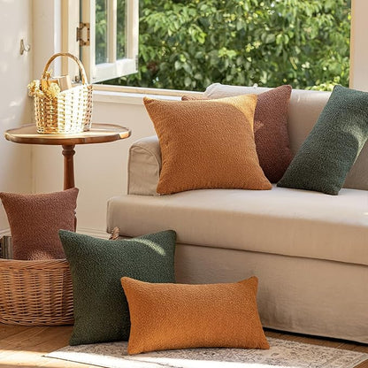 GEEORY Decorative Throw Pillow Covers 22x22 Inch Pack of 2,Textured Boucle Neutral Cushion Cases for Bed Couch Sofa, Accent Mordern Farmhouse & Minimalist Home Decor (Olive Green) GE05-22
