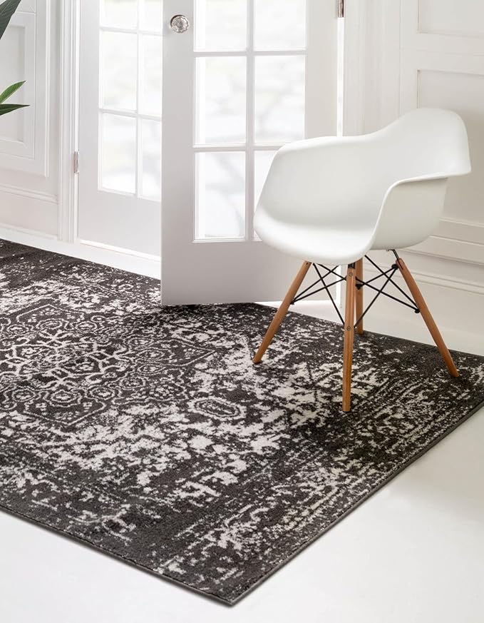 Rugs.com Arlington Collection Rug – 6' x 9' Dark Grey Medium-Pile Rug Perfect for Living Rooms, Large Dining Rooms, Open Floorplans