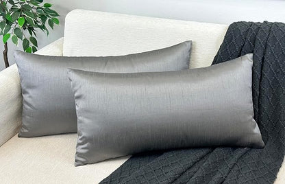 Aiking Home 12x24 Inches Faux Silk Rectangular Throw Pillow Cover, Zipper Closure, Charcoal (Set of 2)