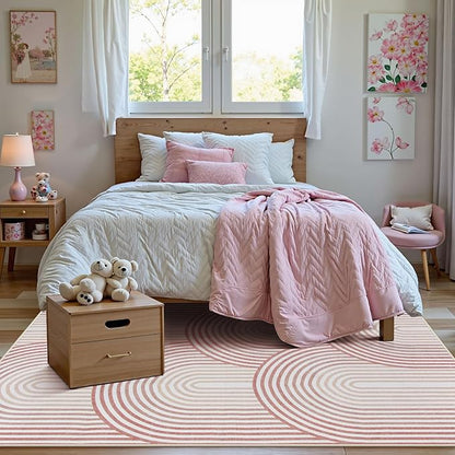 Moynesa Abstract Rainbow 5x7 Area Rugs for Living Room, Washable Soft Pink Rugs for Bedroom Girl Nursery Classroom Easy Clean, Mid Century Modern Accent Carpet for Home Office Decor