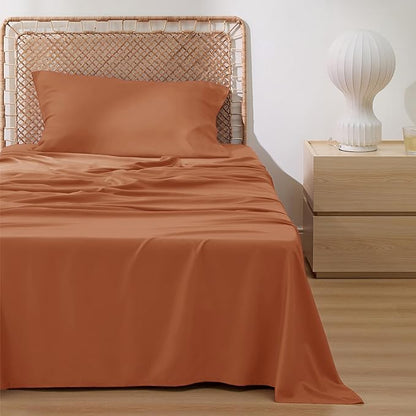 Bedsure Cooling Sheets Twin, Rayon Derived from Bamboo, Breathable & Soft Twin Sheets Set, Deep Pocket Up to 16 Inches, Hotel Luxury Silky Bedding for Hot Sleepers, Burnt Orange