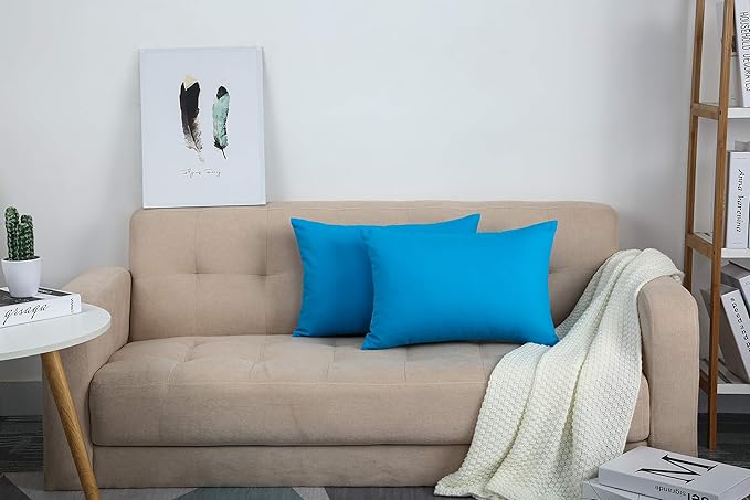TangDepot Handmade Decorative Solid 100% Cotton Canvas Throw Pillow Covers/Pillow Shams, (12" x20" , Pacific Blue, 1 Count (Pack of 1))