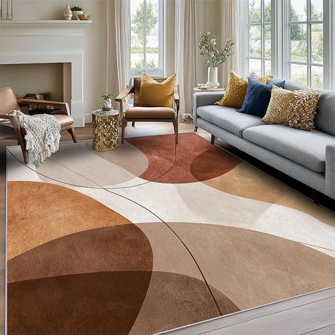 Boho Abstract Rug, 5x8 Area Rugs Geometric Line Minimalist Pattern for Living Room, Bedroom, Boho Abstract Home Decor Accessories Indoor Carpet, Non Slip & Machine Washable