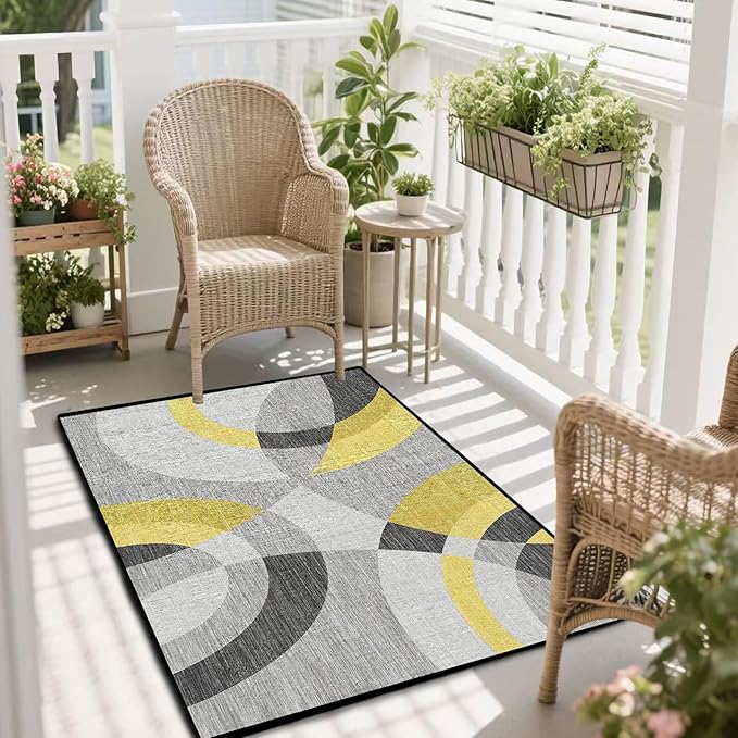 Area Rug Washable 3.3'x5' Ft Non Slip Rubber Backing Foldable Geometry Durable Rug for Living Room, Bedroom, Home Office