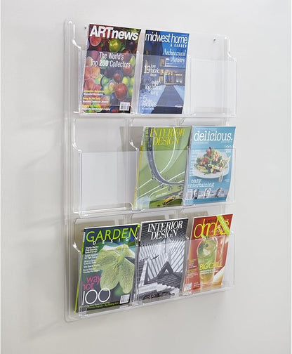Safco Reveal Literature Rack, 9 Compartments Magazine Holder, Wall-Mounted Brochure Organizer, Acrylic, Clear