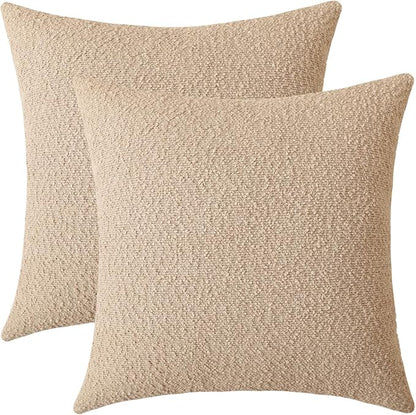 Jeneoo Khaki Decorative Square Thick Throw Pillow Covers Fine Textured Boucle Couch Cushion Cases for Sofa Decor, Set of 2, 18 x 18 Inch