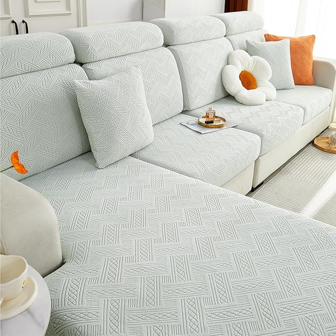 hyha Individual Couch Cushion Covers, Stretch Magic Sofa Seat Cushion Covers Washable, Dog Couch Sofa Slipcover for Pets, Kid with Elastic Bottom(Back Cover L, Light Grey)