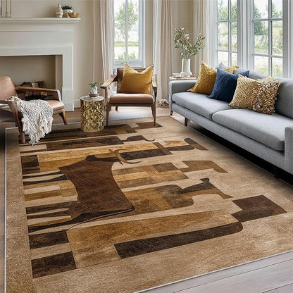 Boho Rug, 3x5 Area Rugs Abstract Art Cow People Pattern for Entryway, Living Room, Bedroom, Boho Home Decor Accessories Indoor Carpet, Non Slip & Machine Washable