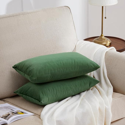 GIGIZAZA 12x20 Olive Green Pillow Covers Velvet Lumbar Pillow Decorative Throw Pillows Couch Sofa Covers Bedroom Set of 2