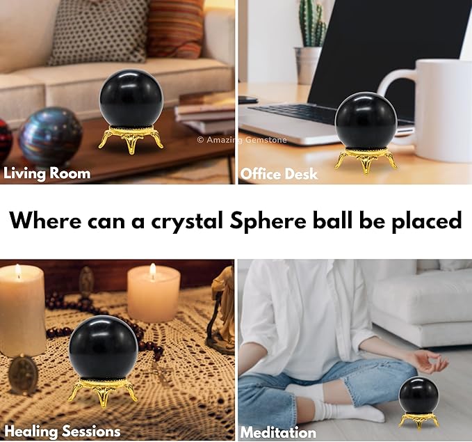 Amazing Gemstone Shungite Crystal Ball with Stand - 1.5 Inches Crystal Sphere Meditation Balls for Witchcraft and Decorative Balls