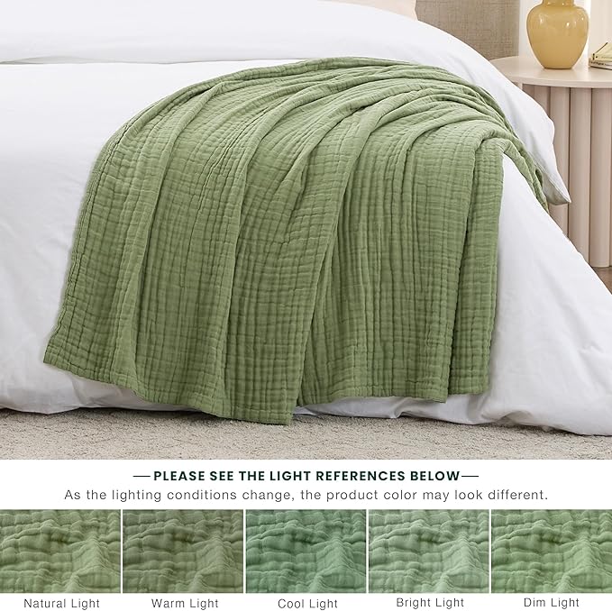 Love's cabin 6 Layer 100% Cotton Muslin Blanket, 50"x60" Throw Muslin Blanket for Couch Bed, Sage Green Muslin Throw Blanket, Lightweight and Breathable Cotton Gauze for Adult