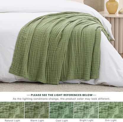 Love's cabin 6 Layer 100% Cotton Muslin Blanket, 60"x80" Twin Muslin Blanket for Couch Bed, Lightweight and Breathable Cotton Gauze for Adult, Sage Green