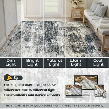5x7 Area Rugs for Living Room, Washable Modern Abstract Large Area Rug Neutral Soft Non Slip Kids Rug Stain Resistant Indoor Carpet for Bedroom Nursery Dining Room Home Office(BlackGrey, 5'x7')