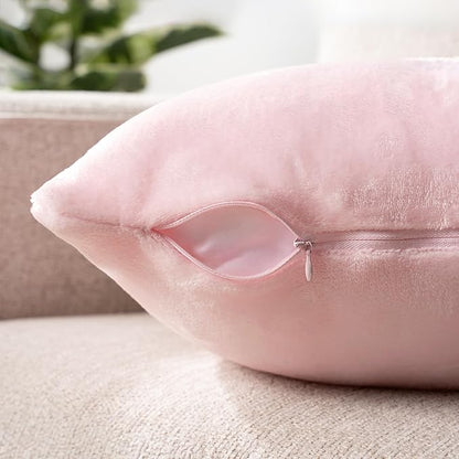 PAVILIA Light Pink Throw Pillow Covers 18x18 Set of 2, Decorative Pillow Cases for Bed Sofa Couch, Boho Aesthetic Accent Decor Cushion Bedroom Living Room, Velvet Square Euro Sham Covers, Blush Pink