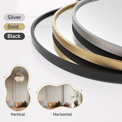 Hasipu Irregular Wall Mirror - 35"x20" Asymmetrical Mirror, Modern Decorative Mirrors for Living Room, Entryway, Hallway, Bathroom, Bedroom,Wall Mounted Home Decor (Gold)