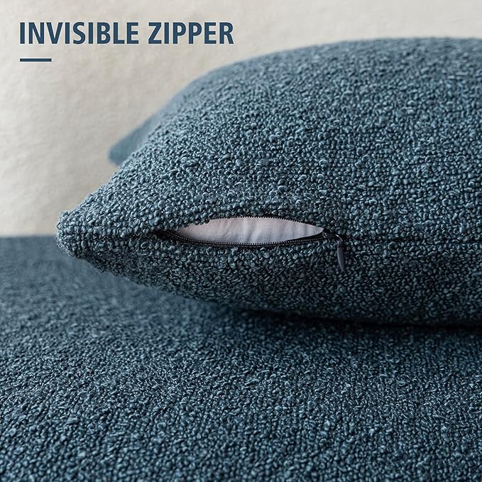 Foindtower Decorative Textured Boucle Throw Pillow Covers Accent Solid Pillow Cases Neutral Soft Cozy Couch Cushion Case for Chair Sofa Bedroom Living Room Home Decor 26 x 26 Inch,Blue