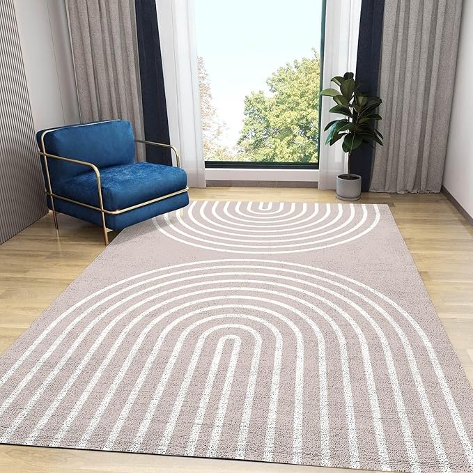 Modern Medieval Rainbow Art Area Rug, Cream-Colored Cartoon Print Rugs, Easy Clean Carpet Washable Indoor Non-Slip Rug for Boys and Girls Nursery Bed Living Room Carpets Nursery Decor,6 x 9ft