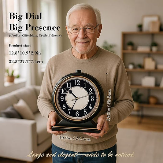 AYRELY® Vintage Desk Clock Silent-Non-Ticking 10-inch dial Table Clock,Retro Mantel Clocks and Easy to Read for Living Room, Bedroom, Shelf Decoration, Fireplace, Farmhouse Decor (Black)