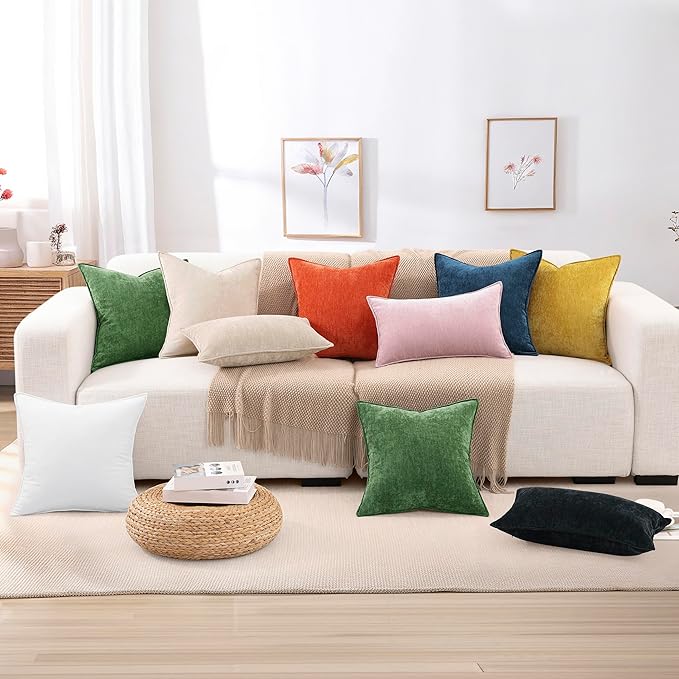 decorUhome Spring Couch Throw Pillow Covers 16x16 Set of 2, Decorative Soft Velvet Neutral Chenille Pillow Covers with Elegant Design for Sofa Bed Living Room Home Decor, Blush Pink