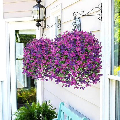 Artificial Hanging Flowers Plants with Basket for Outdoors, Realistic Faux Silk Daisy Flower Eucalyptus for Spring Decor, UV Resistant Fake Plants for Porch Patio Yard Balcony, Violet