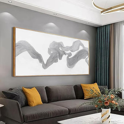 Abstract Wall Art Small Size Framed Home Artwork Decor Modern Minimalist Canvas Painting Abstract Mist Texture Art With White Background Living Room Decor For Bedroom Office Wall Decor 20"X40"