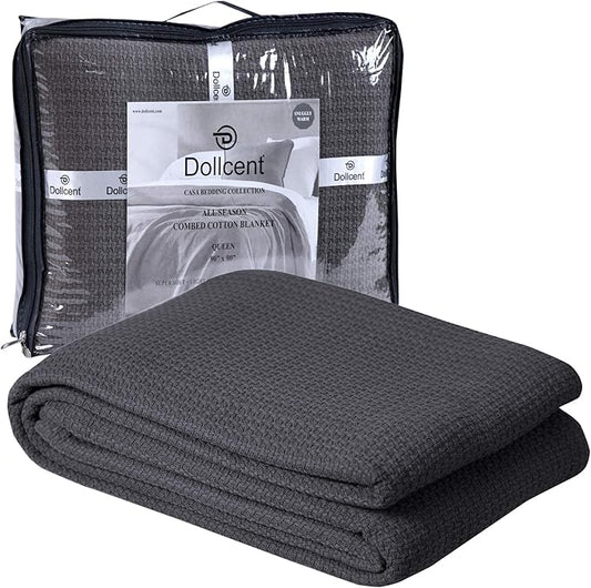 DOLLCENT 100% Cotton California King Size Blanket For Bed, Premium Combed Lightweight Blankets, Washed Breathable Cozy Bed Throw Blanket, Grey Cal King Cotton Blankets For All Season: Grey (102"x108")