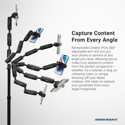 ARKON Mounts - Overhead Phone Mount - Versatile Solution for Artists, and Nail Art - Sturdy and Stable Design with 360-Degree Adjustability - Ideal for Video Recording, Vlogging, Cooking, and Drawing