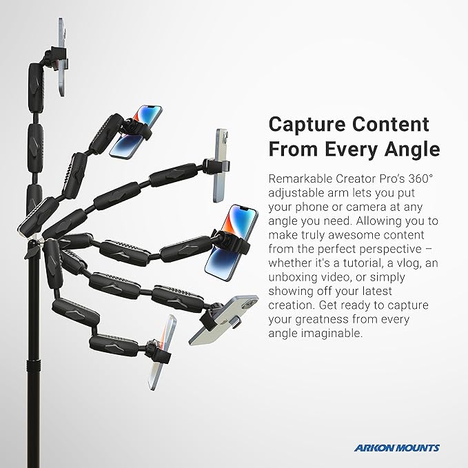ARKON Mounts Remarkable Creator Pro Mount with Teal Extension Pole | for Content Creators & Hobbyists | 360 Adjustable Angle | Heavy-Duty Base | Fits iPhone, Samsung, Google, & More