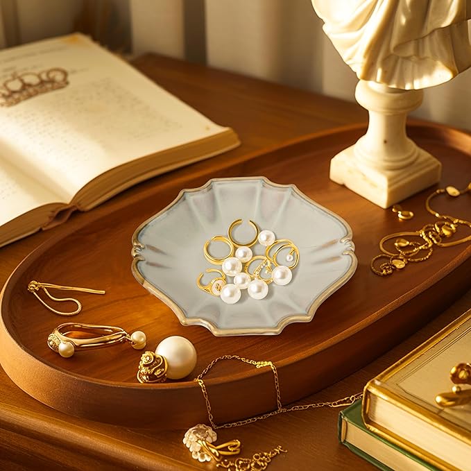 Ceramic Jewelry Dish, Decorative Tray for Rings Earrings Necklaces Bracelet Watch Keys, 4.50" Trinket Tray as Gifts for Women (Reactive Court)