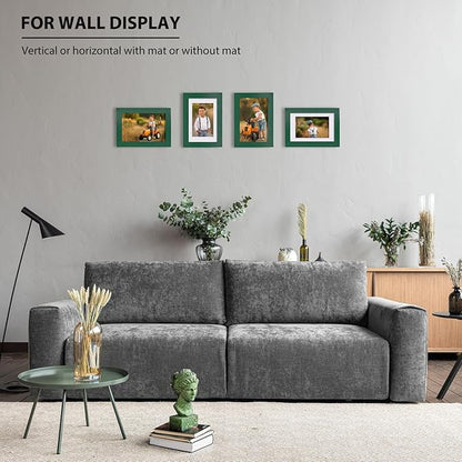 KINLINK 4x6 Frame Green, Solid Wood 4 x 6 Picture Frame with Acrylic Plexiglass for 3.5x5 with Mat, Tabletop and Wall Display Photo Frames 4x6 Green, 4 Pack