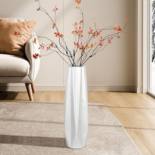 White Origami Ceramic Floor Vase 17.7" Tall – Modern Porcelain Flower Vase for Living Room & Office