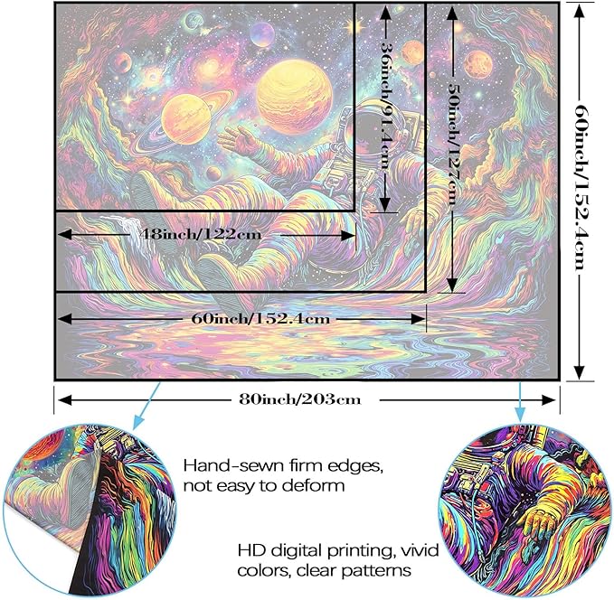 Blacklight Astronaut Tapestry Wall Hanging Space Galaxy Travel Funny Wander Tapestries for Bedroom Colorful Aesthetic Cool Wall Art for Guys Gamer Room Dorm Living Room (celestial bodies, 60''×44'')