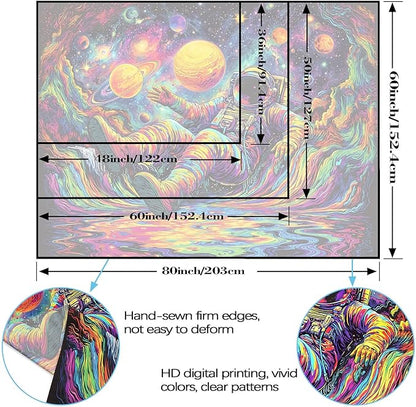 Blacklight Astronaut Tapestry Wall Hanging Space Galaxy Travel Funny Wander Tapestries for Bedroom Colorful Aesthetic Cool Wall Art for Guys Gamer Room Dorm Living Room (celestial bodies, 80''×60'')