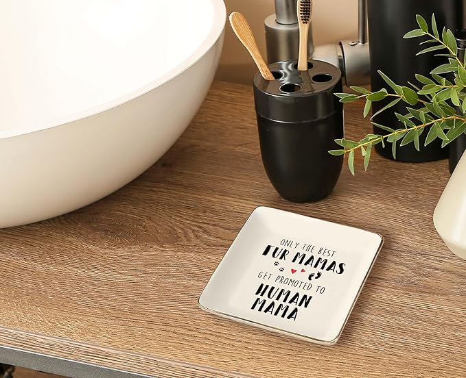 New Mom Gift-Only the Best Fur Mamas Get Promoted to Human Mama-Mum to Be-Pregnancy Announcement Presents-Baby Reveal Gifts for First Time Mother-Ceramic Jewelry Holder Ring Dish Trinket Tray