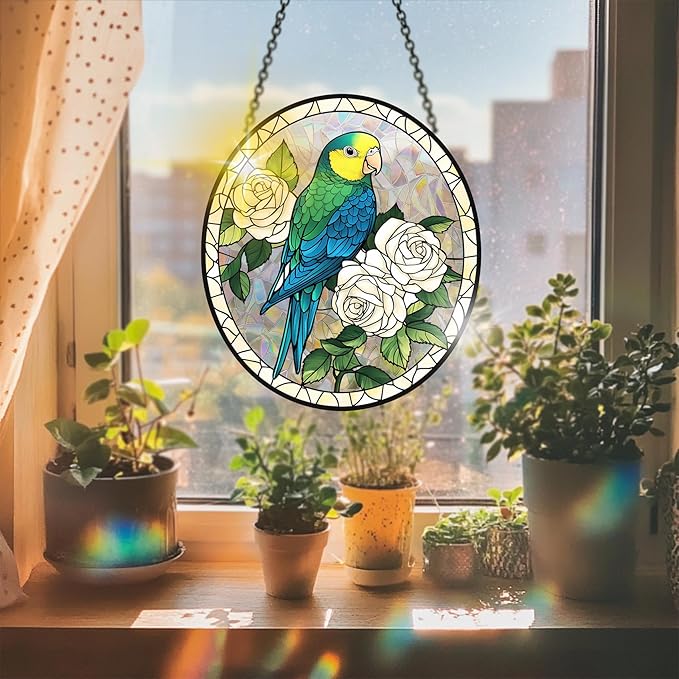 VAIIEYO Bird Acrylic Sun Catcher Window Hanging Decoration, 7.8 Inch Double-Sided Light Reflecting Ornament for Window, Garden, Porch or Balcony Decor, Housewarming, Gift for Natural Lovers