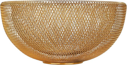 IBWell Metal Wire Woven Fruit Storage Bowl Basket for Kitchen, Large Black Mesh Fruit Stand, for Apple, Pineapple, Banana, Orange, Lemon, Pear, Strawberry, Watermelon (Gold, Large)