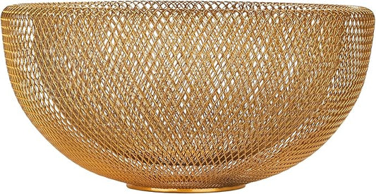 IBWell Metal Wire Woven Fruit Storage Bowl Basket for Kitchen, Large Black Mesh Fruit Stand, for Apple, Pineapple, Banana, Orange, Lemon, Pear, Strawberry, Watermelon (Gold, Large)
