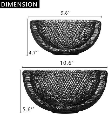 IBWell Metal Wire Woven Fruit Storage Bowl Basket for Kitchen, Large Black Mesh Fruit Stand, for Apple, Pineapple, Banana, Orange, Lemon, Pear, Strawberry, Watermelon (Black, Normal & Large)