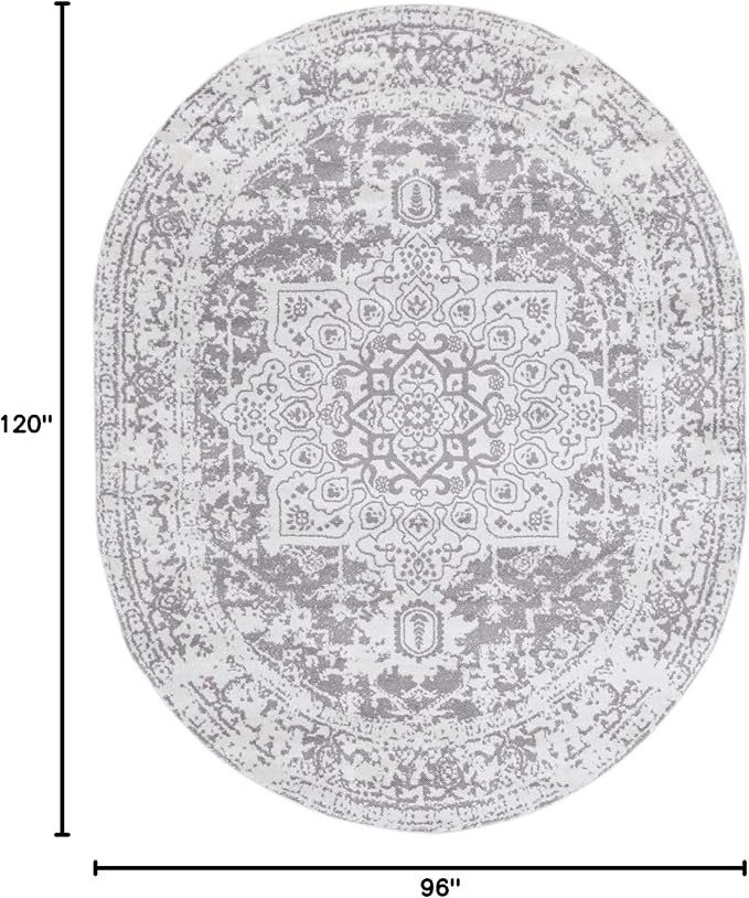Rugs.com Arlington Collection Rug – 8' x 10' Oval White Medium-Pile Rug Perfect for Living Rooms, Large Dining Rooms, Open Floorplans