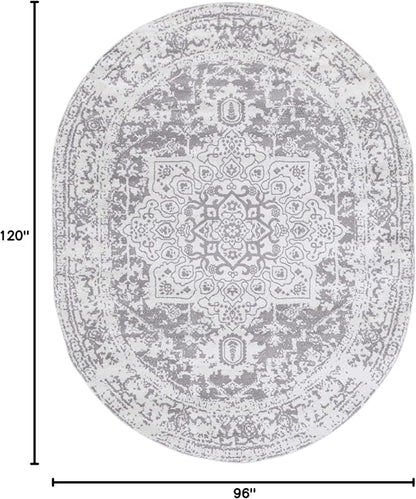 Rugs.com Arlington Collection Rug – 8' x 10' Oval White Medium-Pile Rug Perfect for Living Rooms, Large Dining Rooms, Open Floorplans
