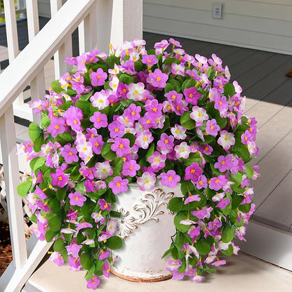 2 Pack Artificial Hanging Flowers, Fake Flowers Hanging Plant Violet Flower, Artificial Faux Silk Spring Flower for Wall Front Door Yard Garden Wedding Outdoor Decoration(Purple)