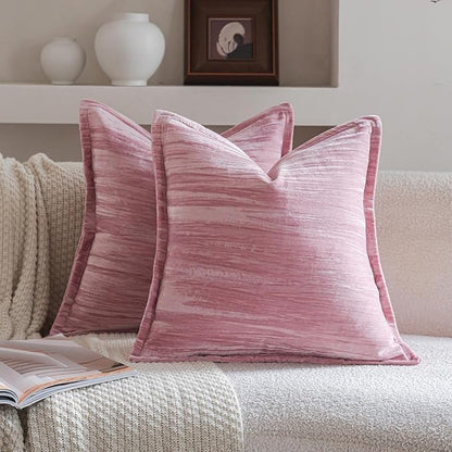 Neelvin Set of 2 Velvet Decorative Throw Pillow Covers 20x20 Inch Pink Modern Luxury Cushion Covers Textured Pillow Cases for Living Room Home Decor Couch Sofa